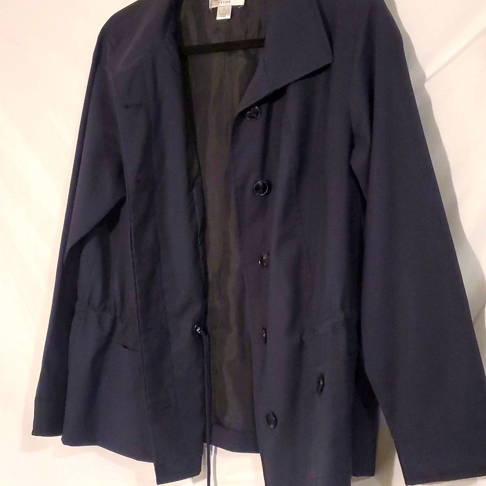 Blazer Jacket Christopher & Banks Blue  Drawstring Coat Women's L Petite